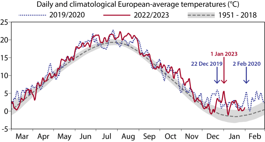 Surface air temperature for January 2023 Copernicus